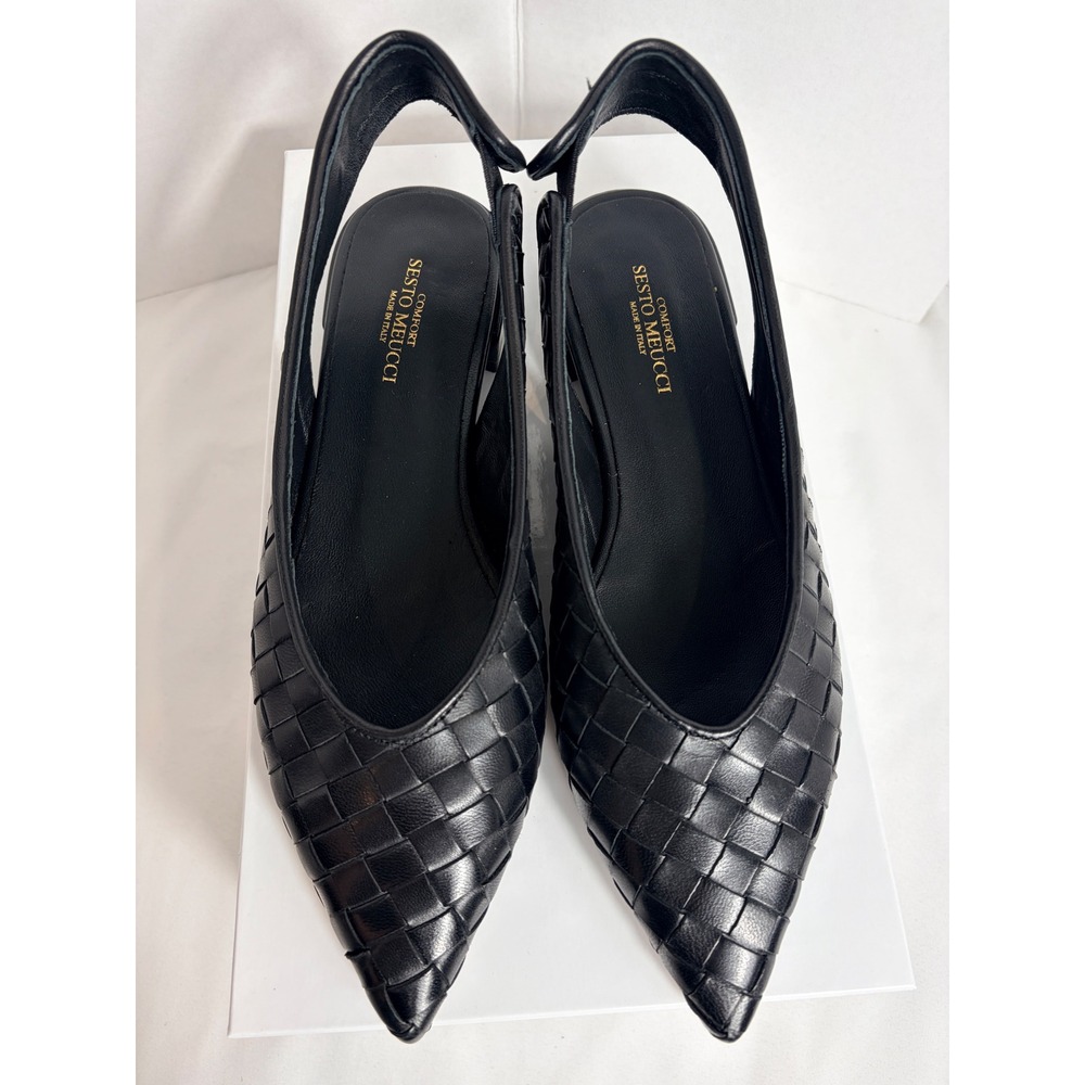 Sesto Meucci Womens Pauline Slingback Black Woven Nappa Leather Flats 8M Luxury